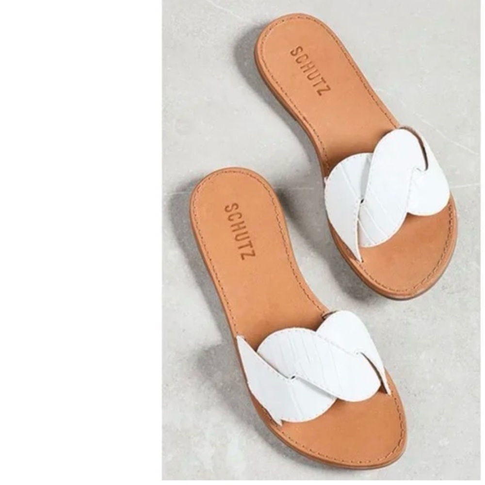 Schutz White Croc Dinah Sandals